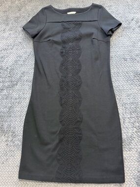 Boden Black Short Sleeve Ponte Dress with Embroidered Detail Estimated Size 8